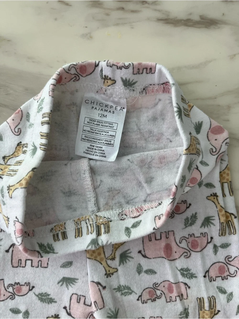 Toddler Pink Elephant & Giraffe Printed Pajama Set